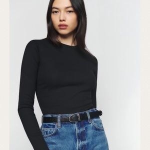 Reformation Black Davy Long Sleeve Crewneck Tee S
